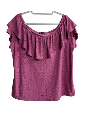 Lane Bryant Mauve Pink Eyelet Knit Ruffle Flutter Sleeve Top Plus 14/16